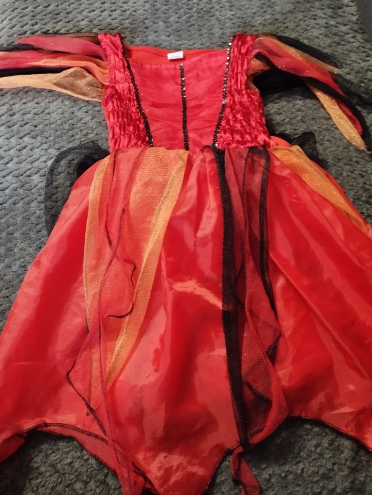 Strój karnawałowy czerwona sukienka dla dziewczynki 98-104