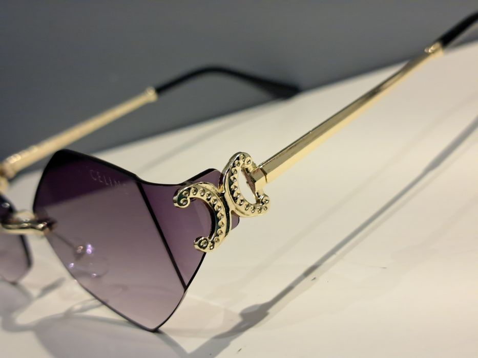 CELINE zlote nowe damskie okulary przeciwsłoneczne romby logowane