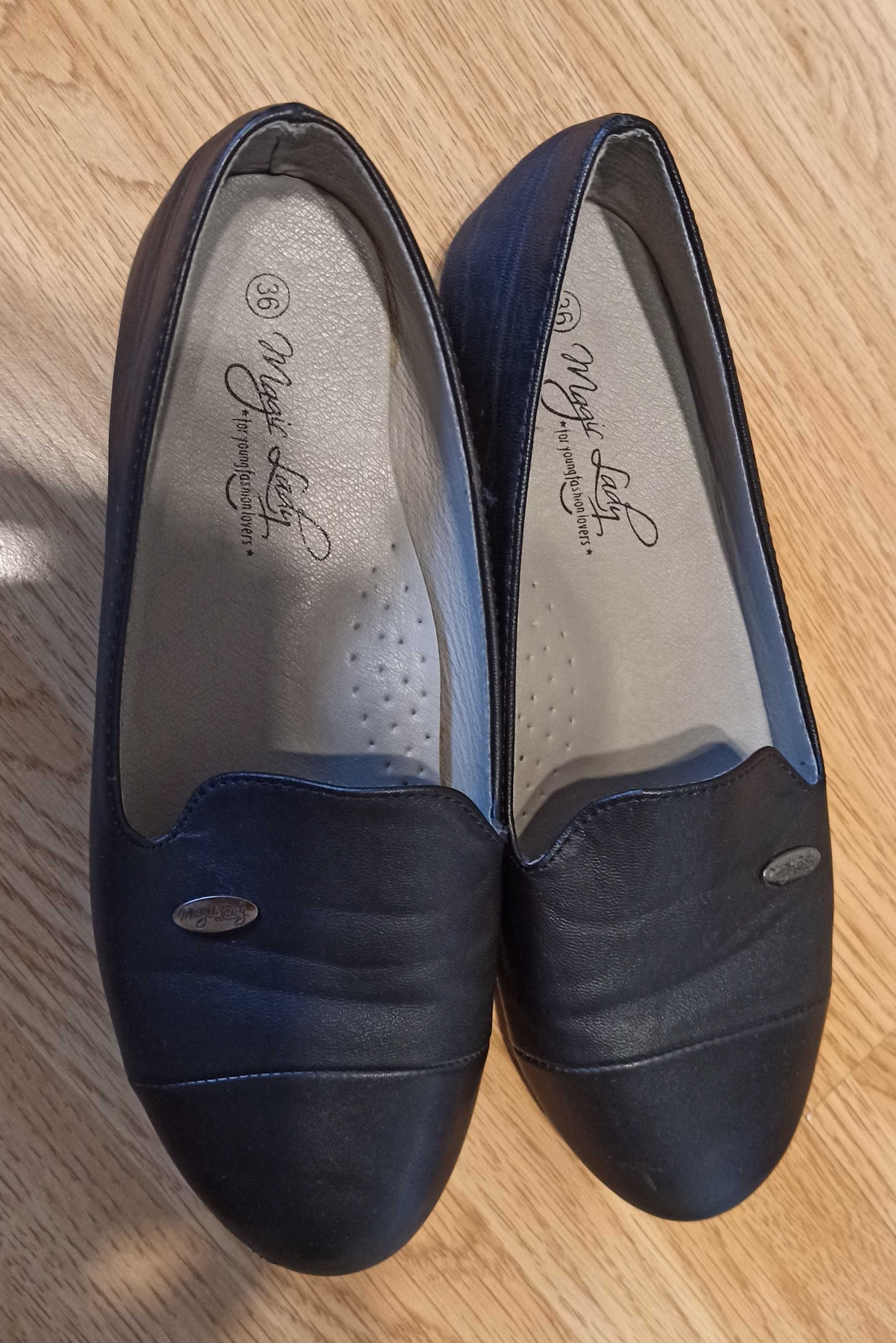 Buty dziewczęce, czarne półbuty, 36