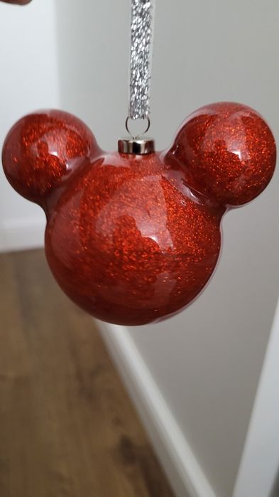 Trzy bombki Mickey Mouse brokatowe