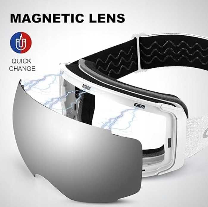 Gogle Narciarskie Odoland Bezramkowe z wym. Soczewkami UV OTG Srebrne