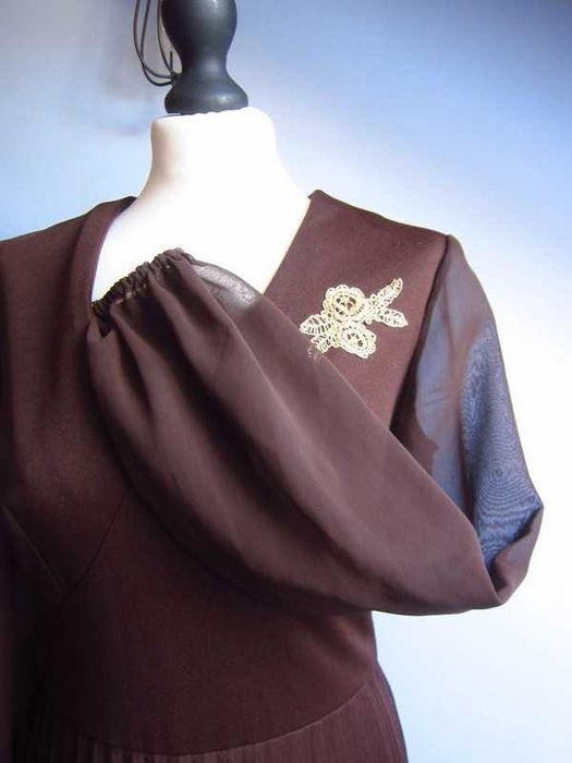 Sukienka rarytas z aplikacją vintage retro lata 70 plisowana bufki