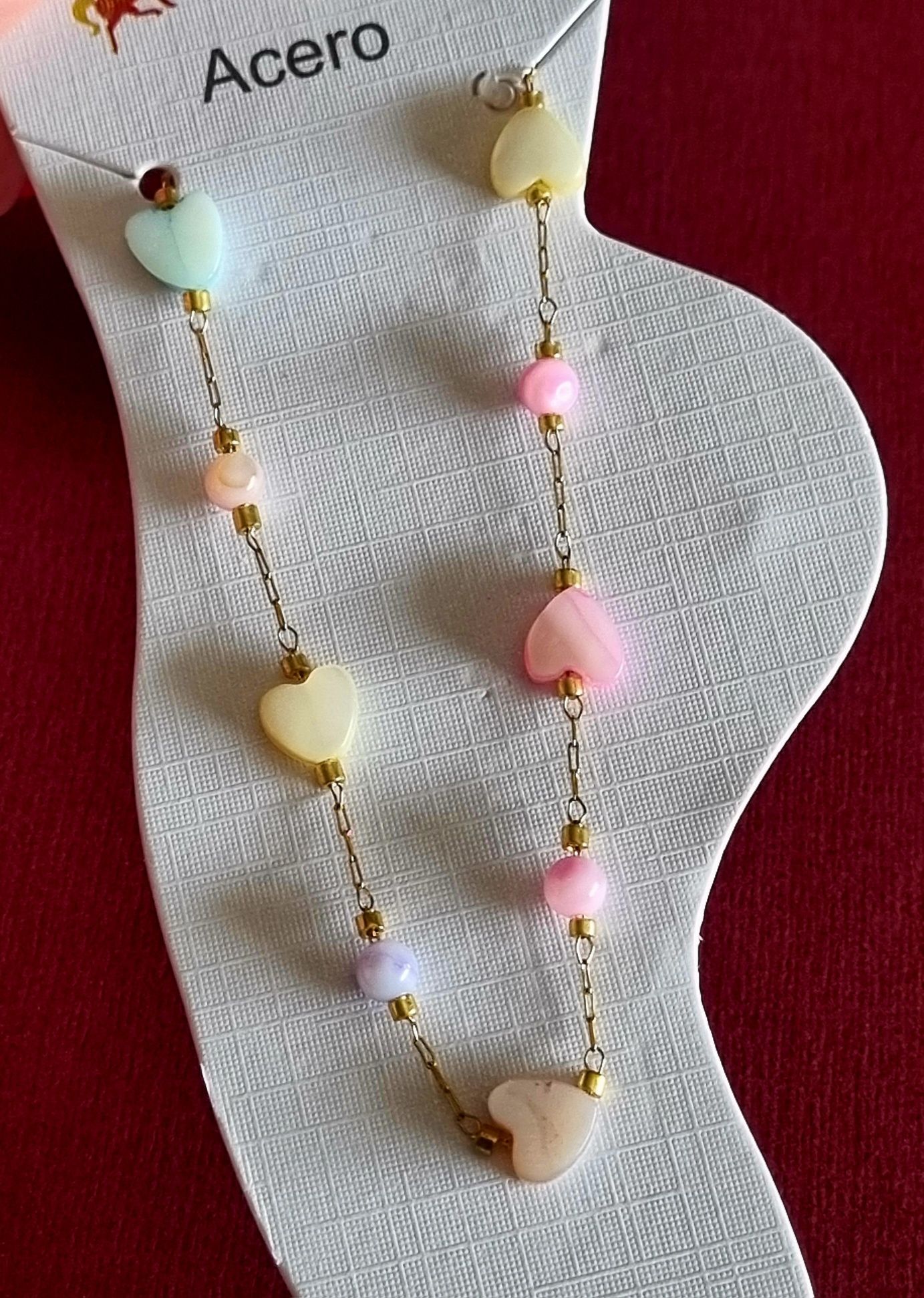 Pulseiras de tornozelo, aço, com trevos/corações coloridos. Extensor