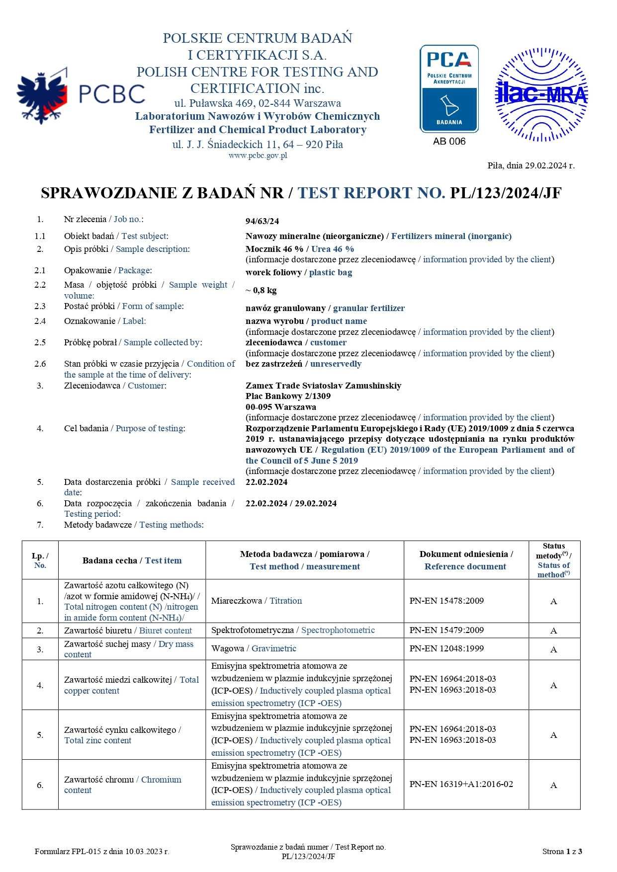 Mocznik N46 nawóz azotowy cena za 1 tone, aktualne badania