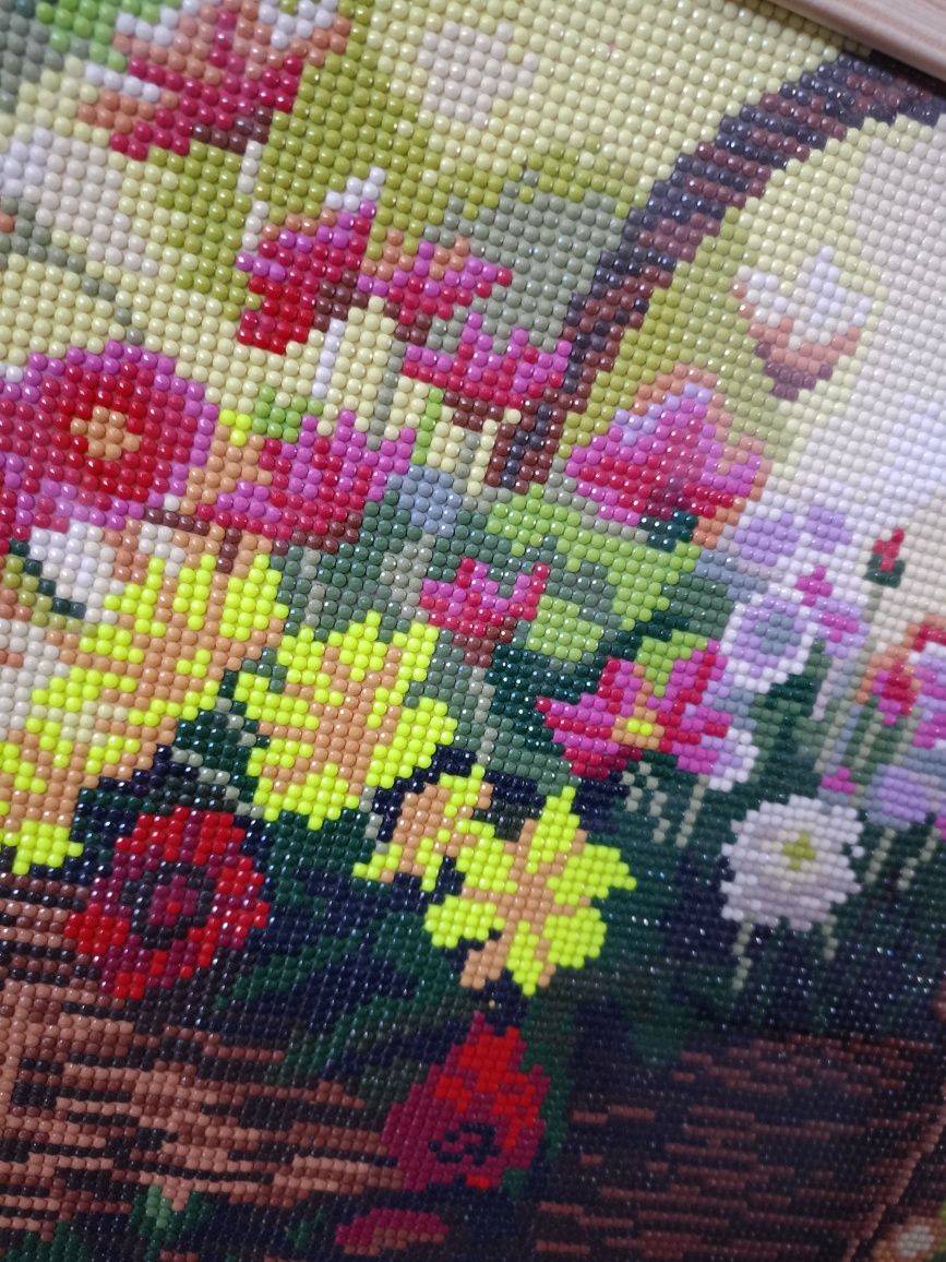 Obraz haft diamentowy gotowy 30x40 kwiaty ramka wiosna