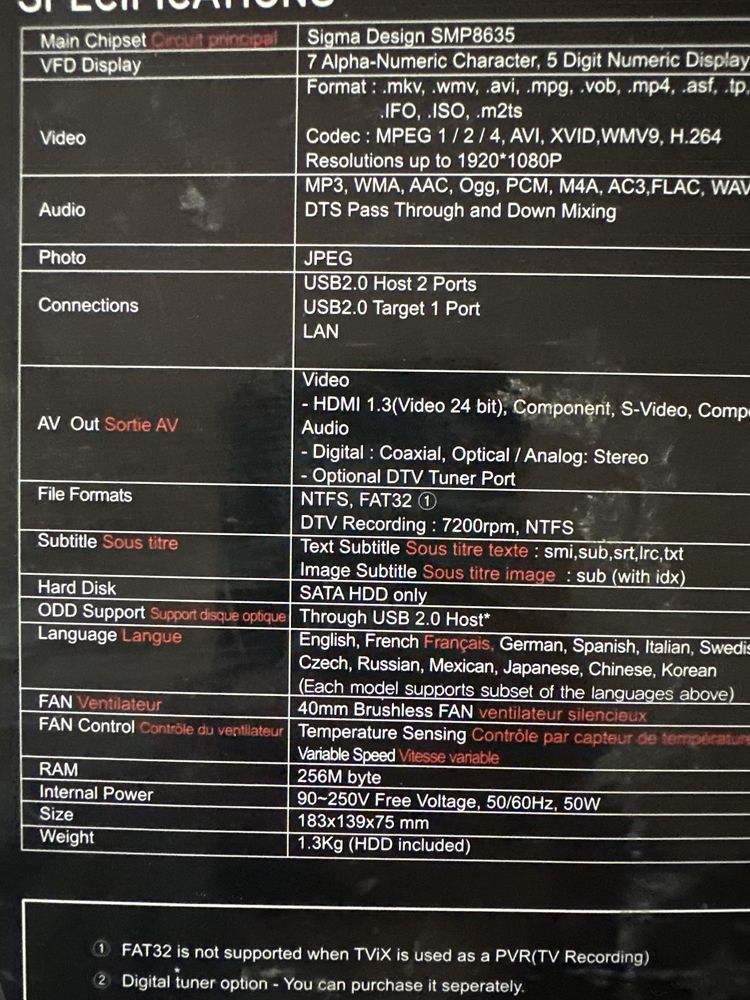 Wysokiej klasy odtwarzacz multimedialny HDD HD DVico Tvix