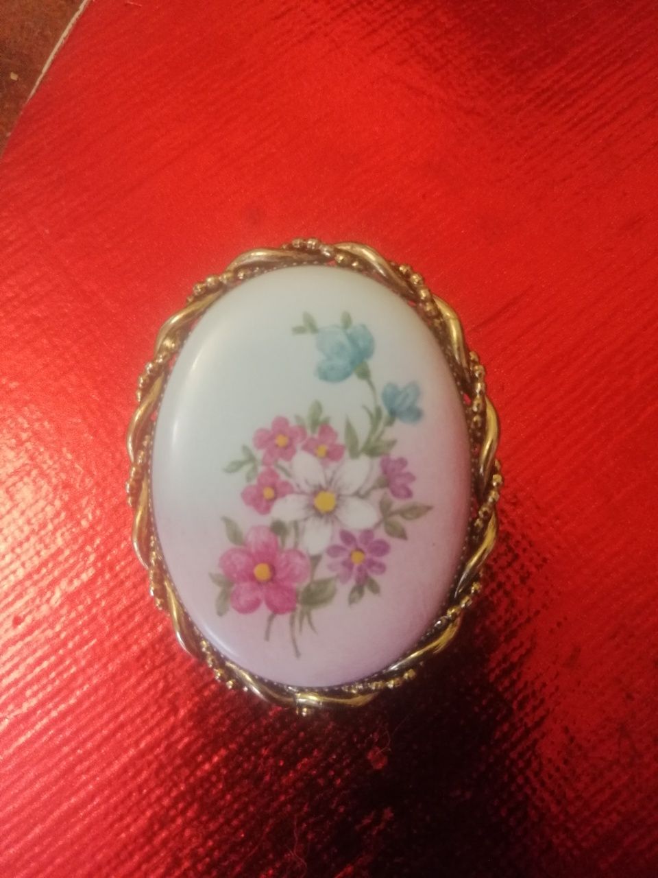 Broszka medalion porcelana 2 w 1 vintage hand made