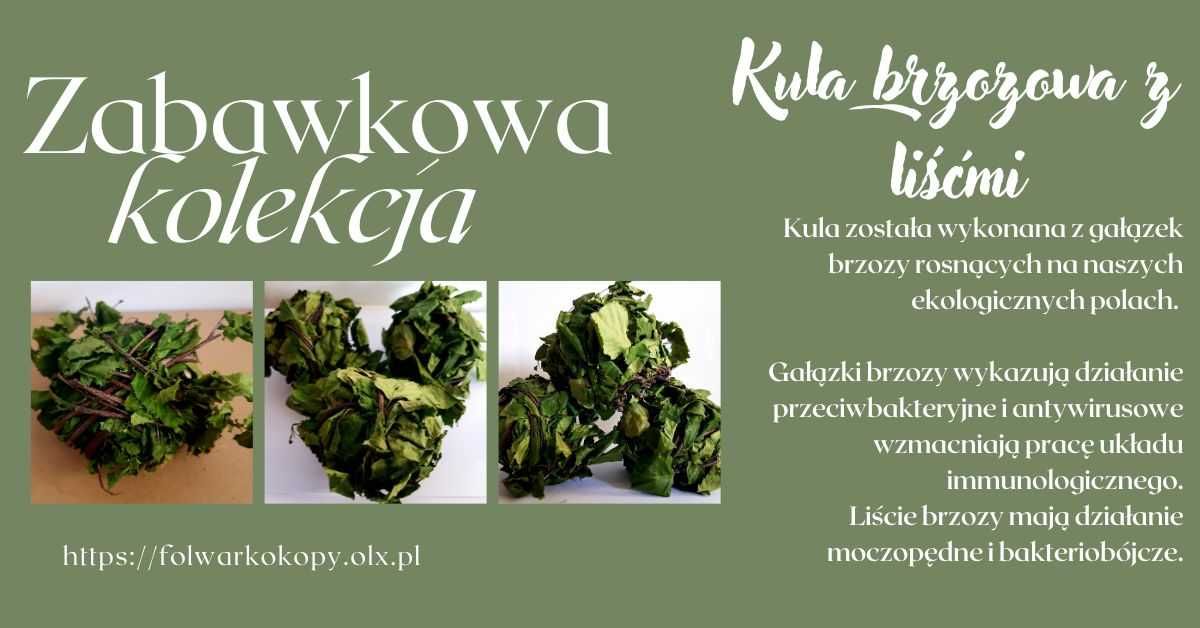 Kula brzozowa z liśćmi 9-10 cm 60g zabawka dla królików Folwark Okopy