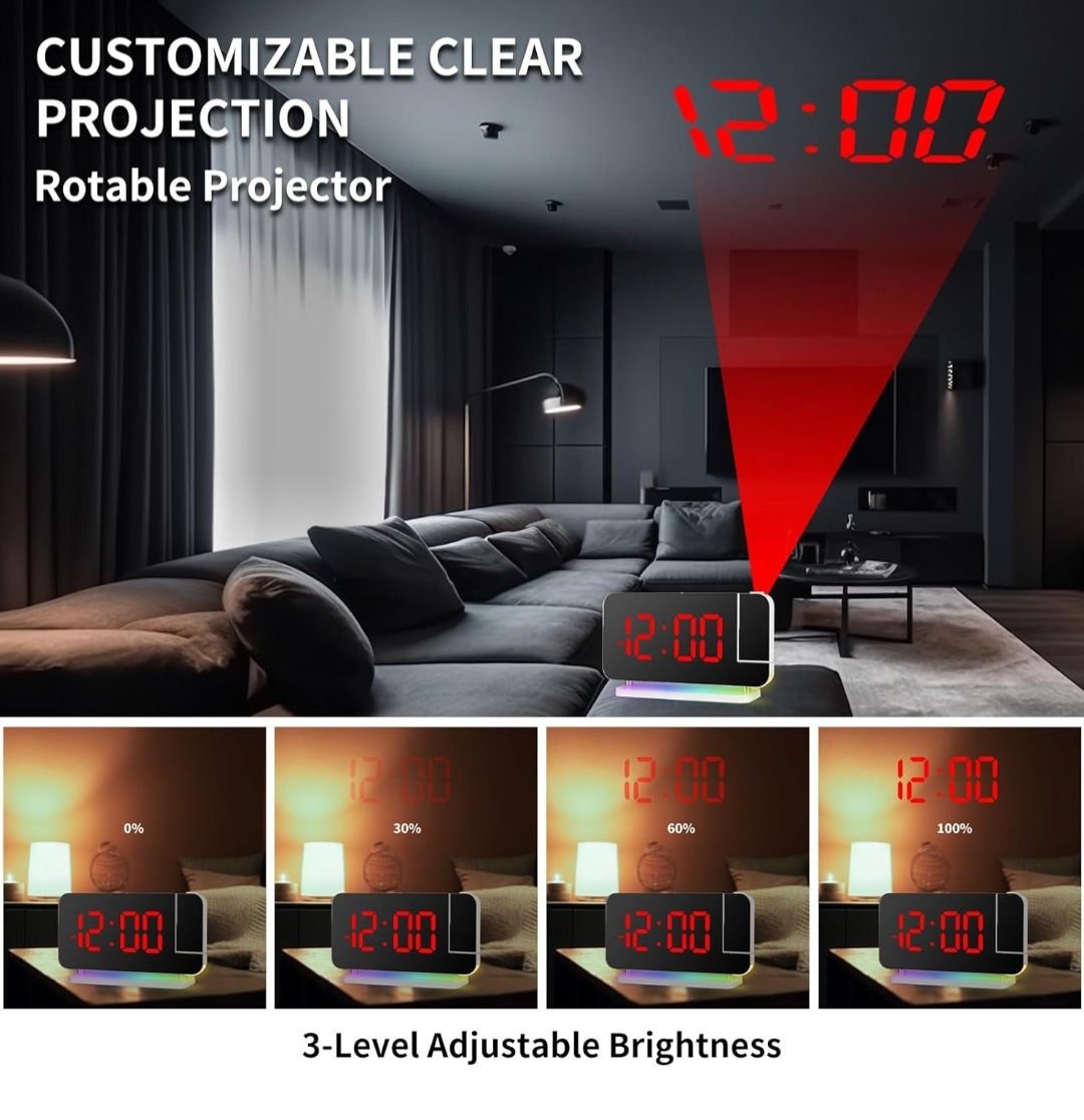 Budzik projekcyjny cyfrowy zegar do sypialni RGB 8" LED