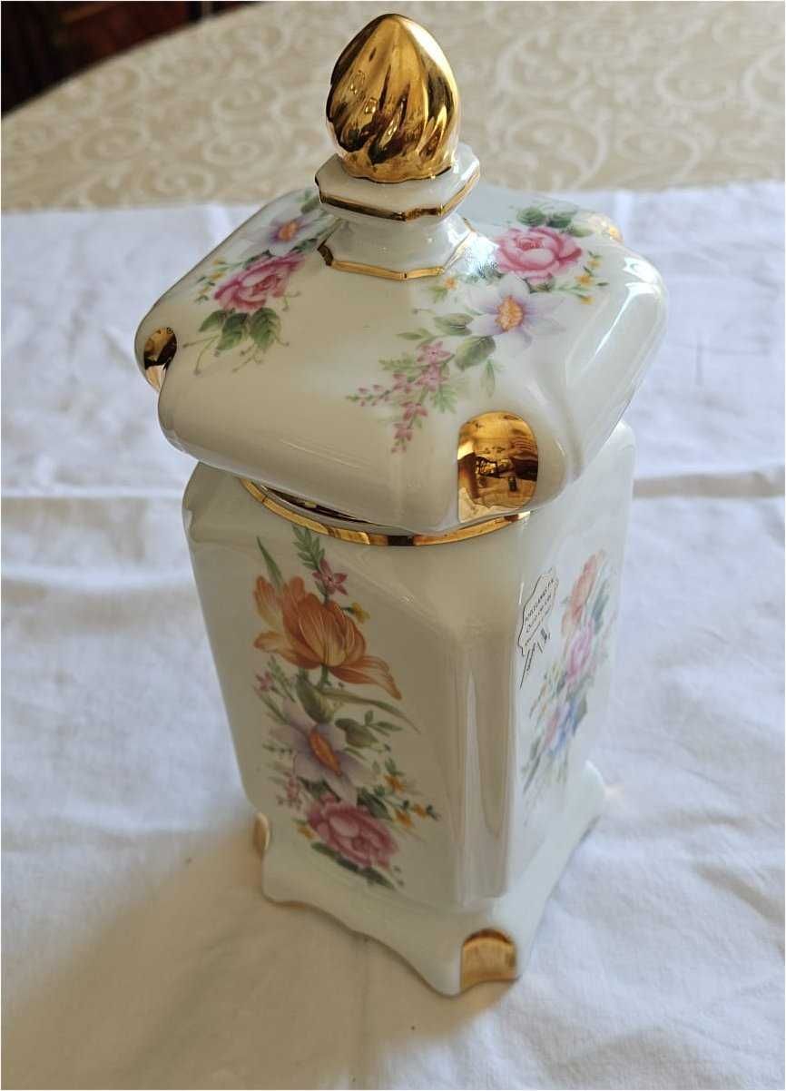 Pote porcelana PV - Porto de Mós, pintado à mão com ouro de lei