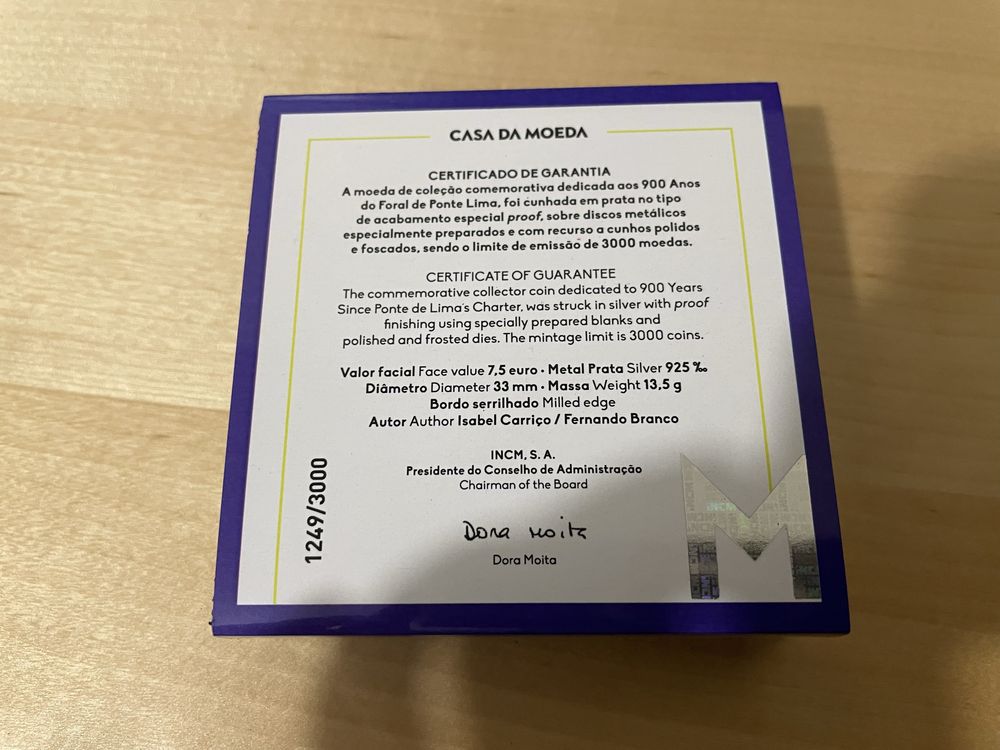 Moeda proof 7,5€ foral de Ponte de Lima