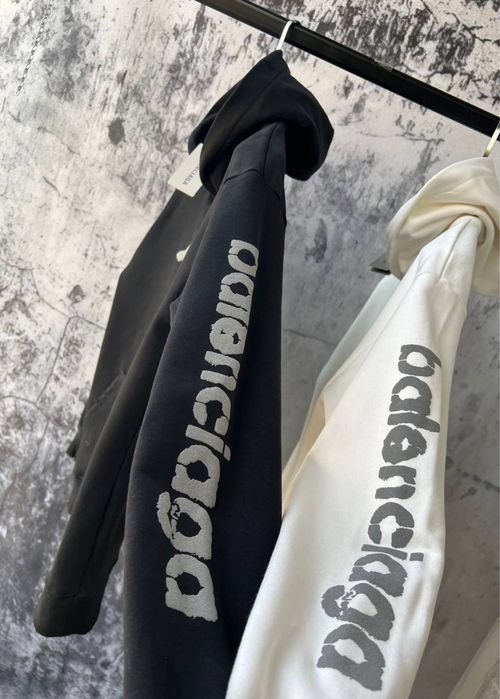 BALENCIAGA мужское худи оверсайз черное белое рванное женское унисекс
