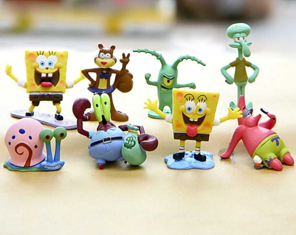Zestaw 8 figurek z bajki Spongebob Plankton Gacuś Patryk Skalmar itp