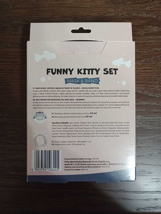 Nowy zestaw kosmetyczny maseczka oraz opaska na głowę kotek Mond'sub