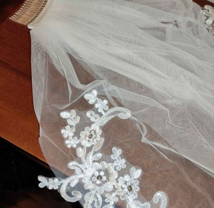 Véu Noiva Tule Renda Lantejoulas