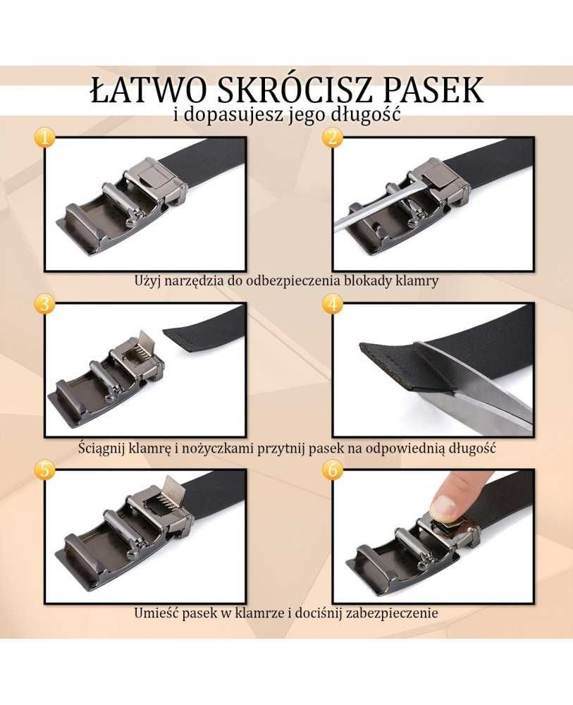 Pasek męski skórzany klamra automatyczna brązowy Beltimore A50