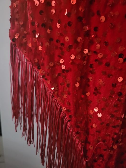 Czerwona cekinowa sukienka asymetryczna na jedno ramię XL-XXL