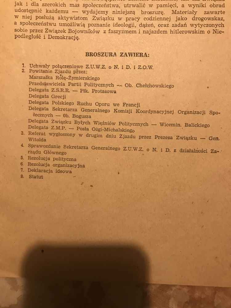 Materialy zjazdowe statut związku bojowników z faszyzmem 1948