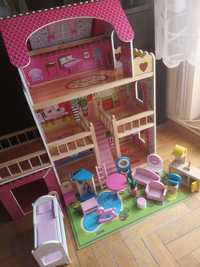 Domek drewniany dla dziecka taras, balkon, garaż, meble, światło LED