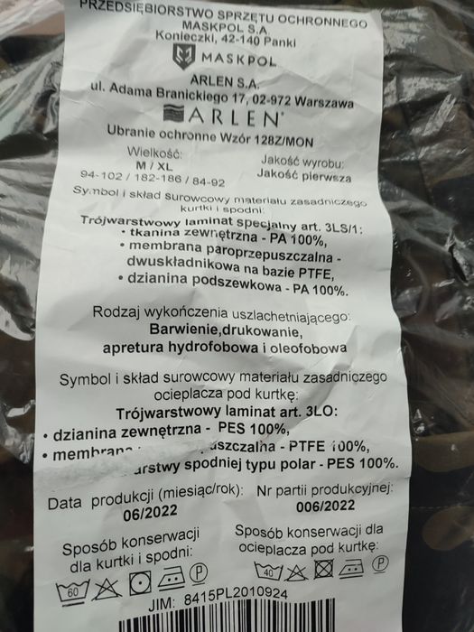 Ubranie Ochronne Garatex M/XL