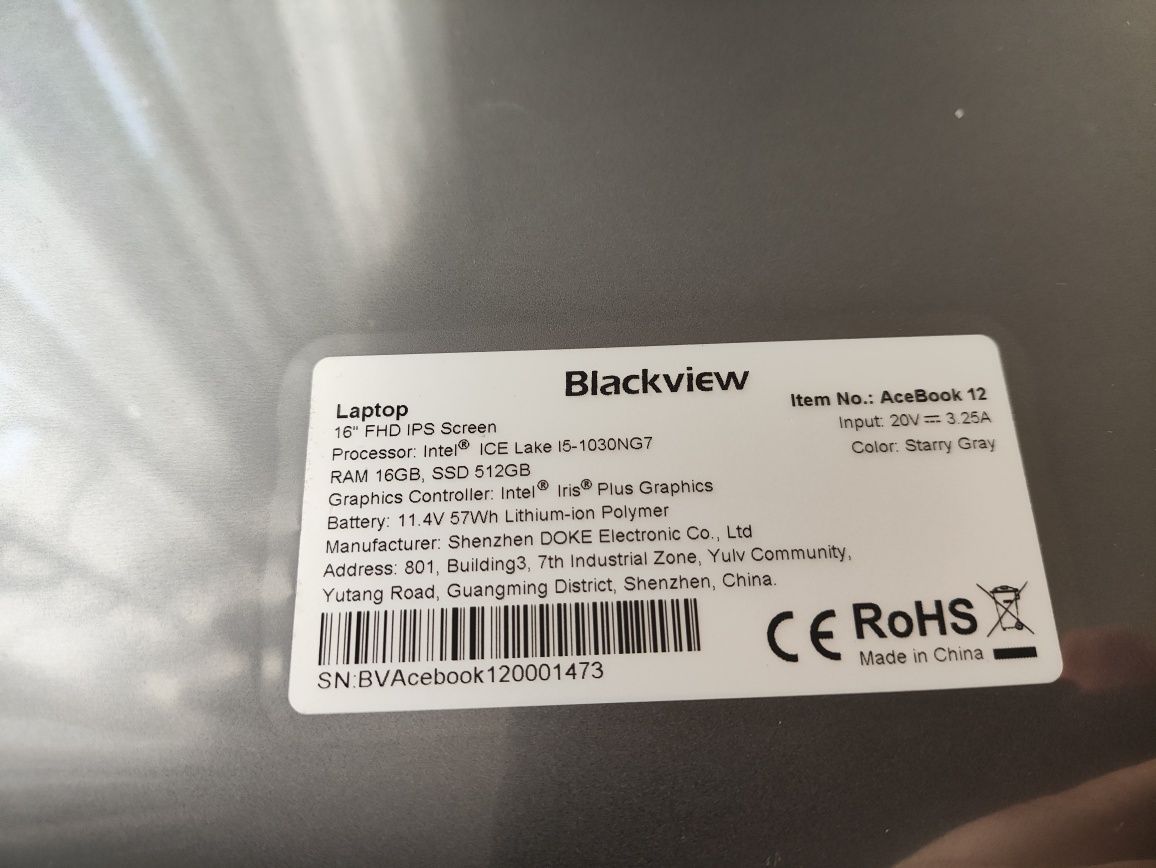 Blackview AceBook 12 16/512GB  Intel Core i5 16" 1920x1200