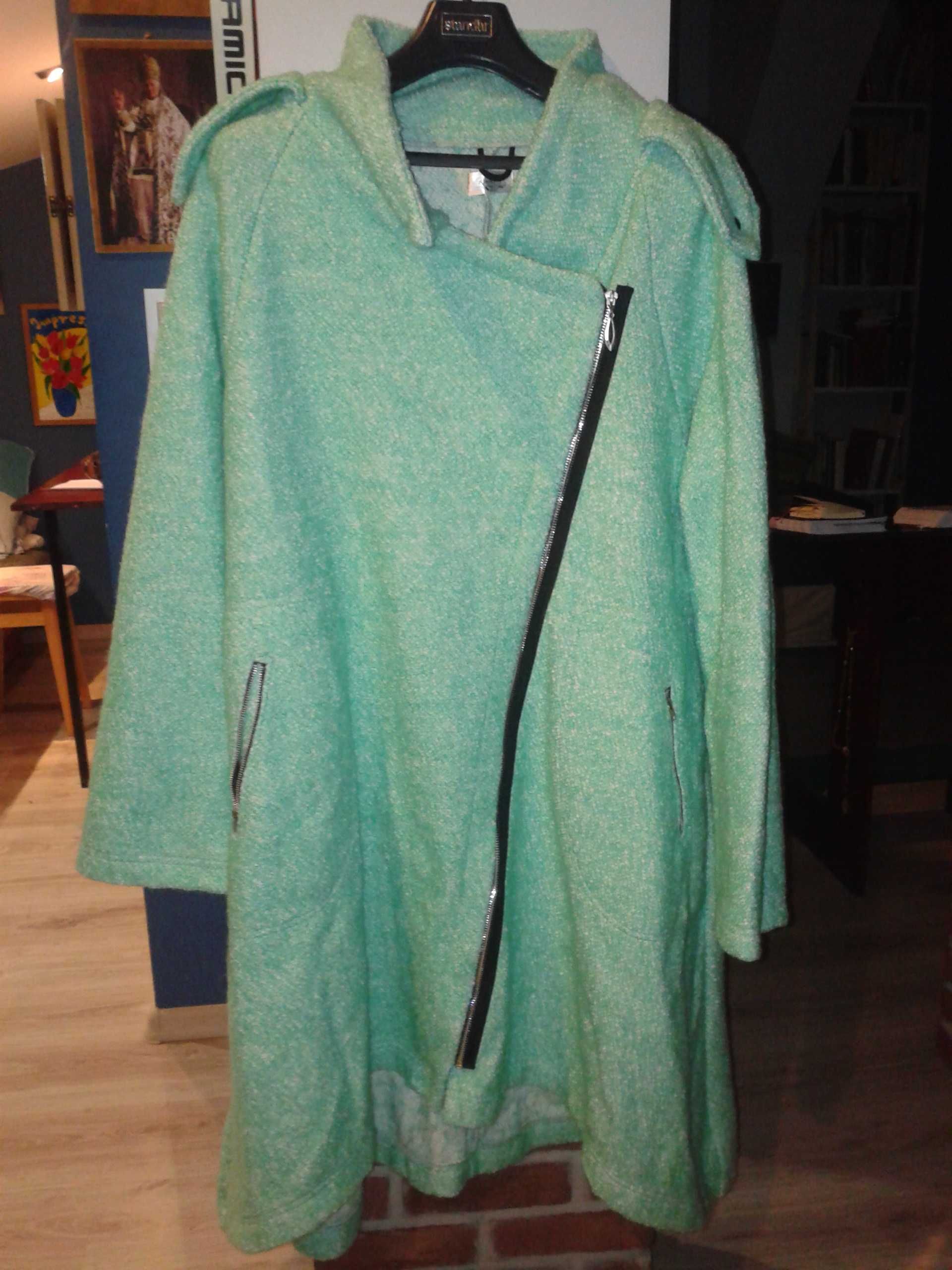 KONKRET Fashion - DAMSKI płaszcz miętowy, narzutka - rozmiar XXL