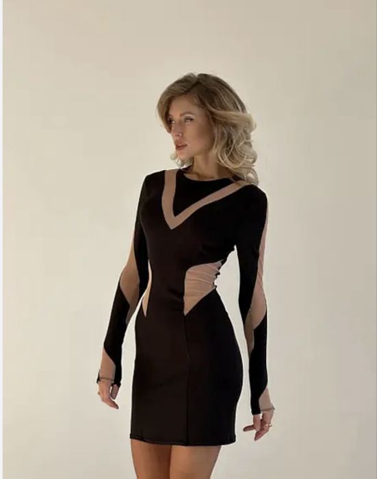 Платье mugler с сеткой черное