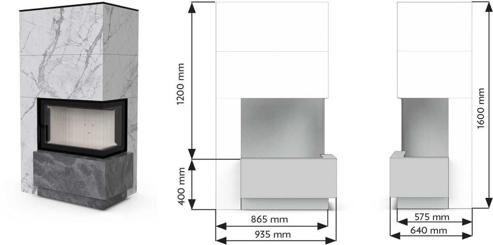 Kominek narożny gotowa obudowa spiek kwarcowy! Impuls SM BP