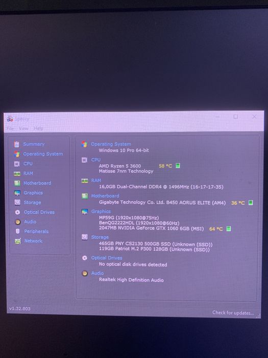 Komputer gamingowy AMD Ryzen 5 3600| 16GB DDR4| SSD 500GB i 128GB