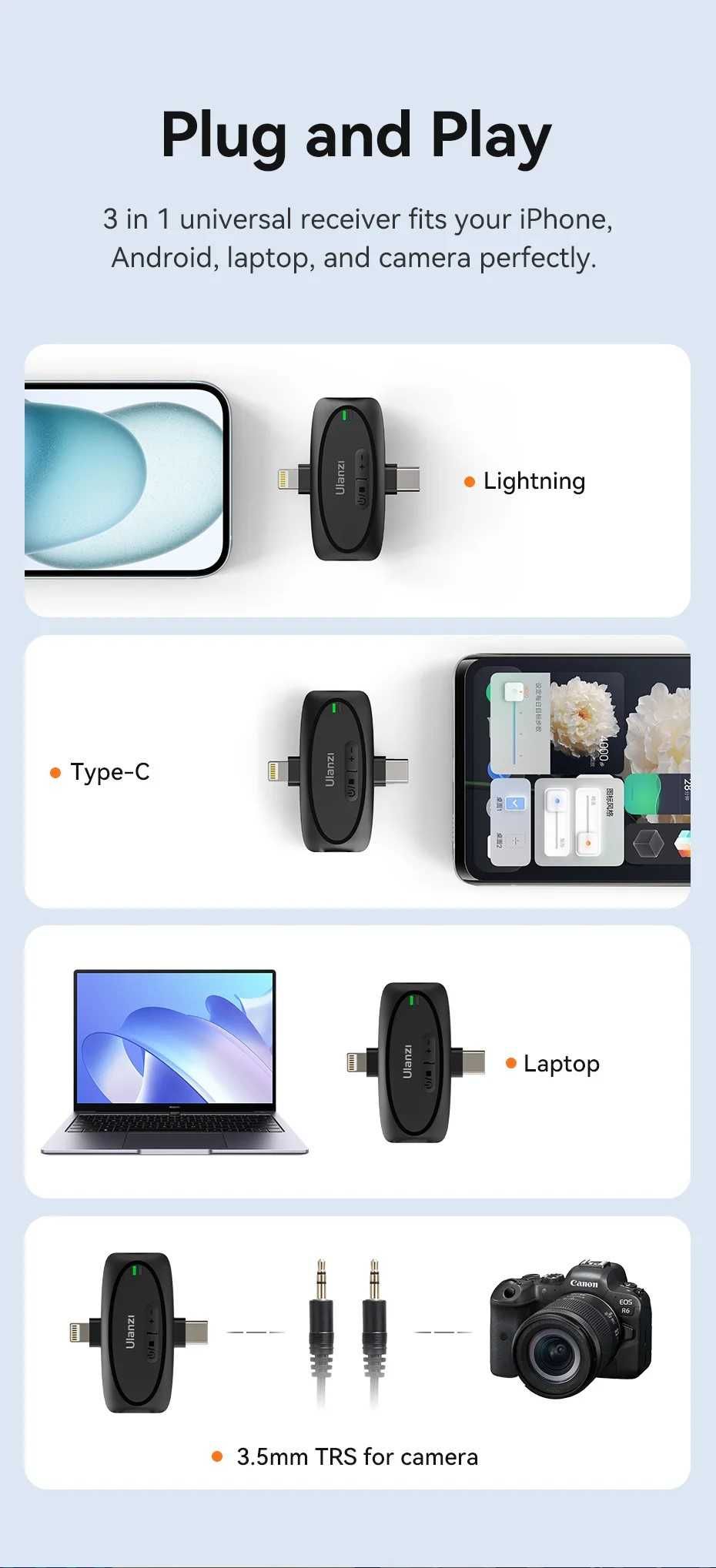 Ulanzi V6 2 x Mikrofon bezprzewodowy Typu c i Iphone