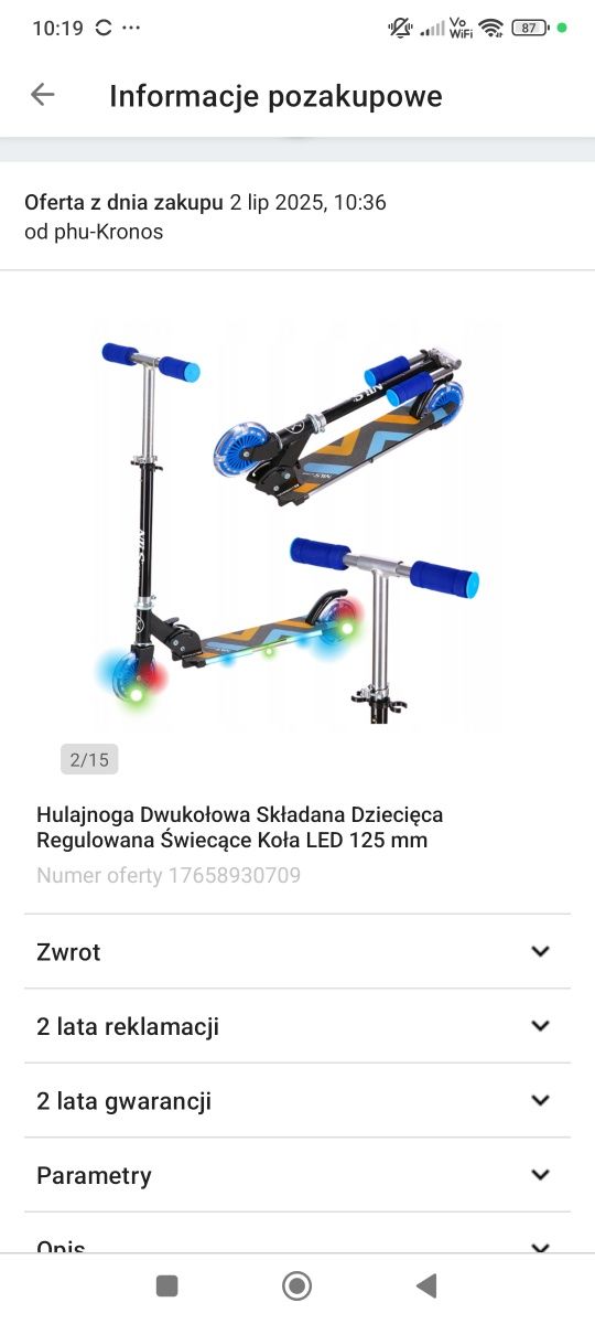 Nowa hulajnoga dwukołowa świecace kola