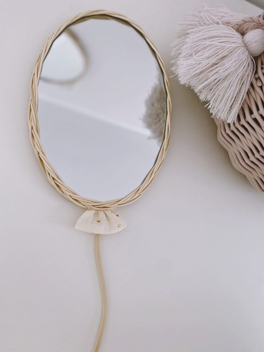 Lustro dziecięce balonik wiklina ratan handmade boho dekoracja