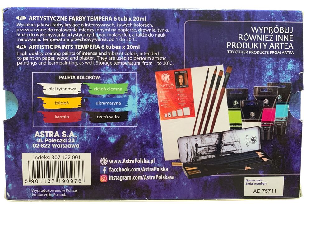 5x Artystyczne farby tempera Astra 6tub