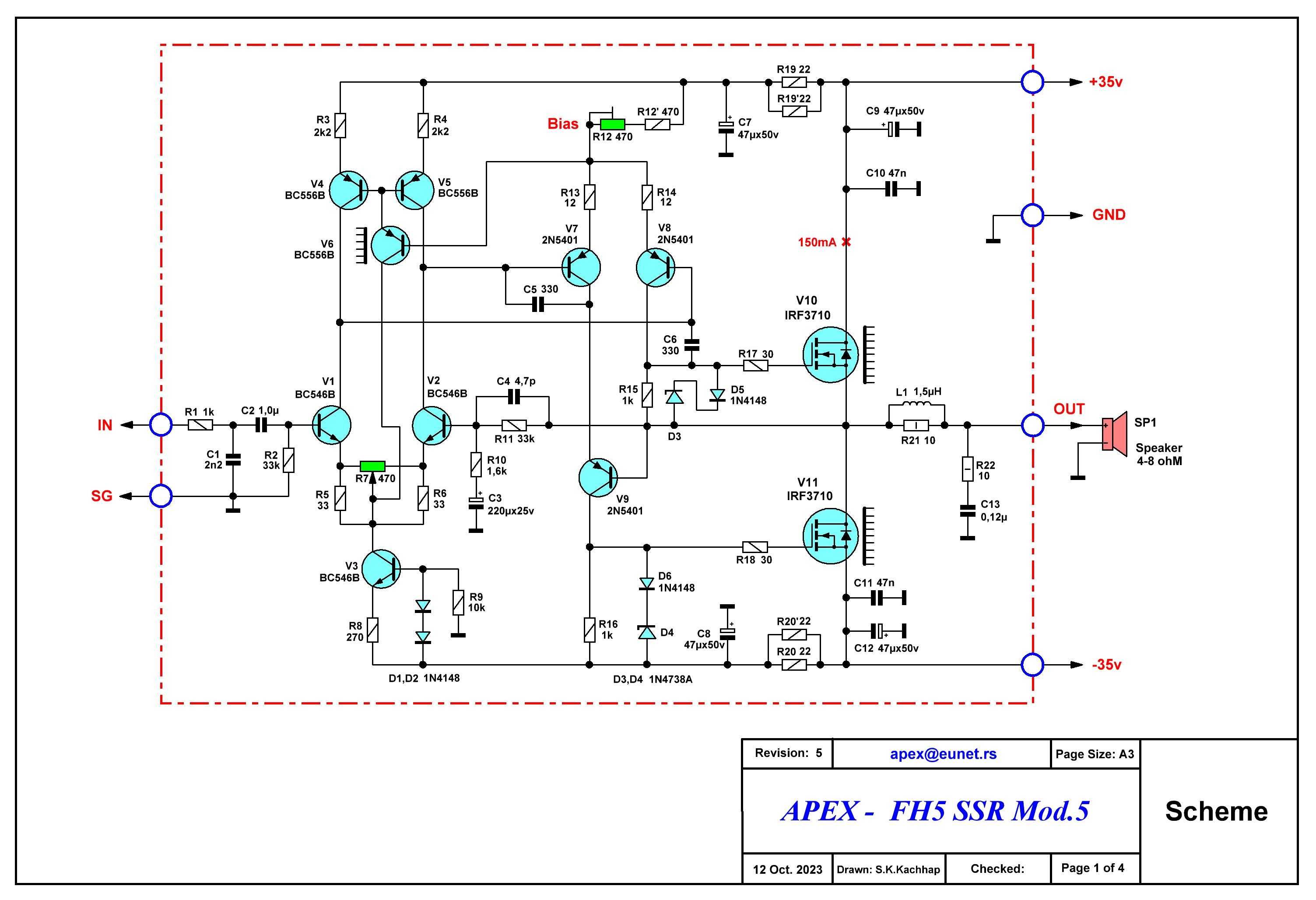 Усилитель  (блок УНЧ)  APEX-FH5 SSR Mod.5 (2х100Вт) на полевиках