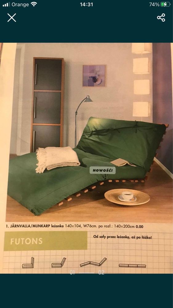 Futon Ikea łóżko-(leżanka/szezlong uwaga bez materaca)
