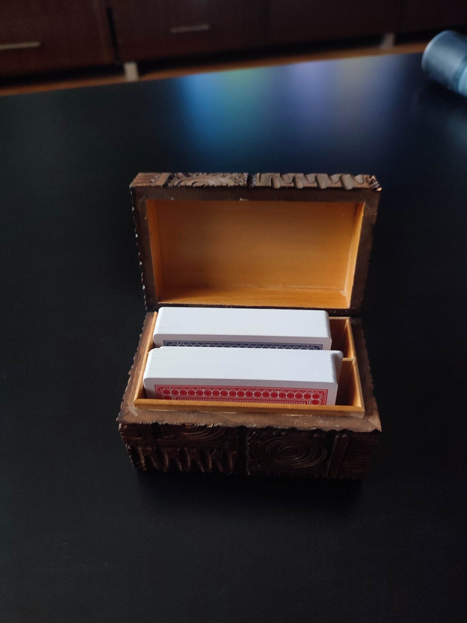 Pudełko na karty PRL drewniane