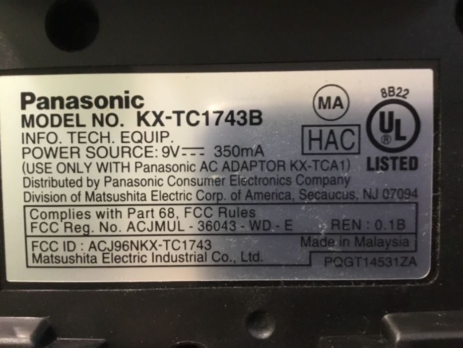 Телефон Panasonic Модель №KX-TC1743B б/у