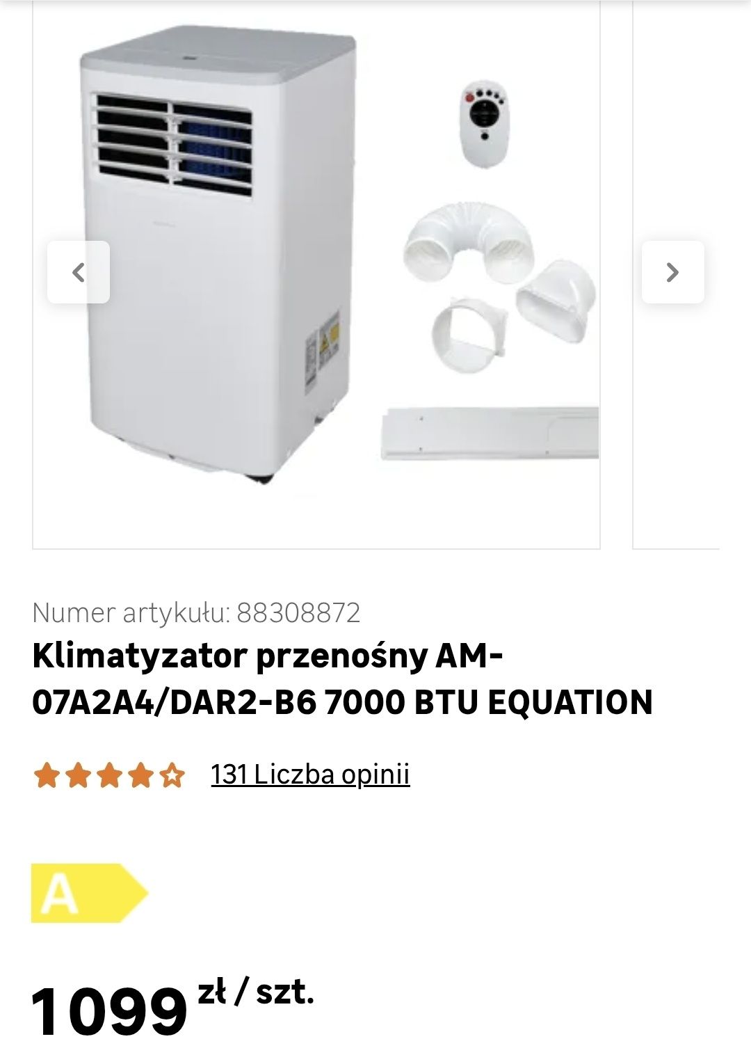 Klimatyzator przenośny AM-07A2A4/DAR2-B6 7000 BTU EQUATION na gwarancj