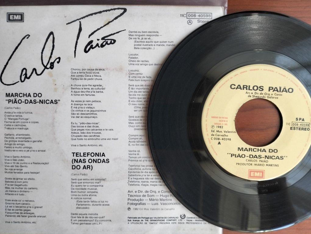 Disco de vinil single Carlos Paião - Marcha do Pião-das-Nicas