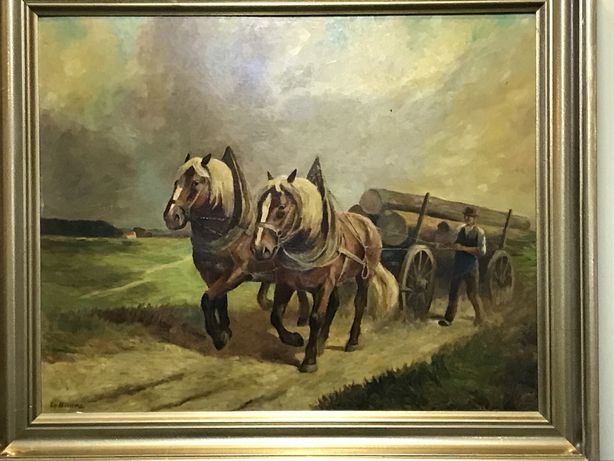 Картина Старинная «Лошади ,везущие дрова»1960 г