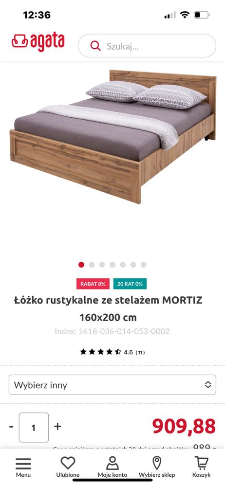 Łóżko rustykalne ze stelażem MORTIZ 160cm