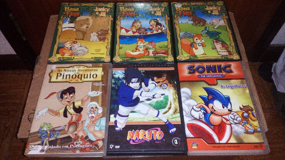 DVD bana e flapi - jacky e jill - pinoquio - sonic - naruto