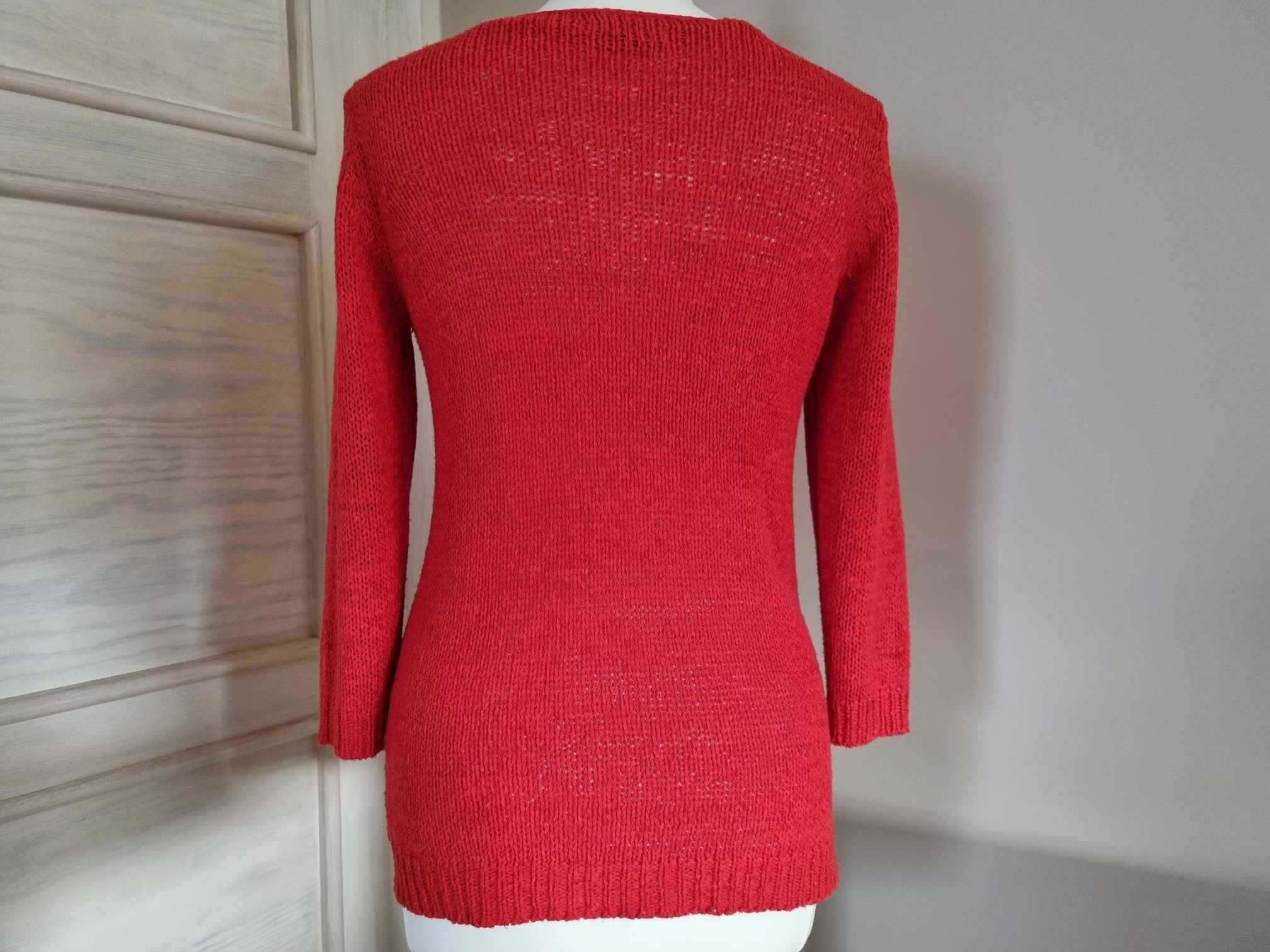Sweter czerwony z rękawem 3/4 z luźnym splotem Orsey