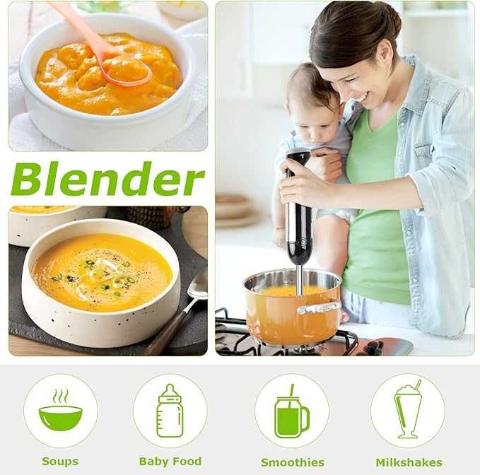 Bonsenkitchen Blender ręczny immersyjny 1000 W, bezstopniowa prędkość