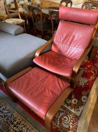 Skórzany fotel z podnóżkiem Ikea Poäng