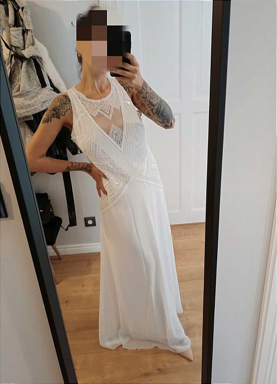 Suknia ślubna unikat sukienka biała cekiny rybka vintage retro