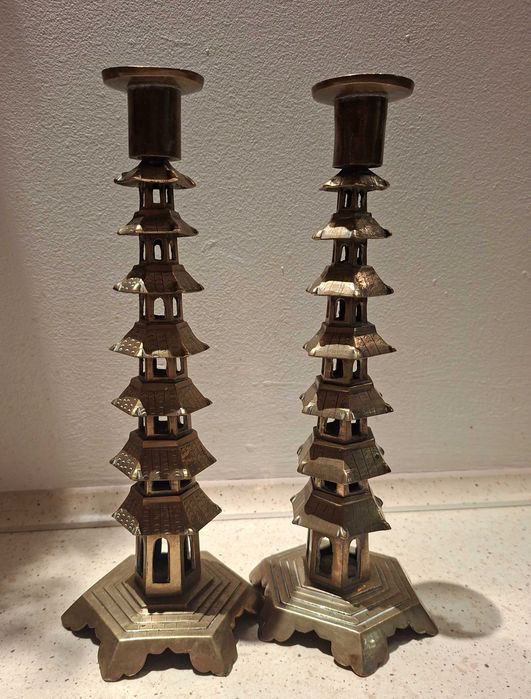 Swieczniki pagoda mosiądz 70s