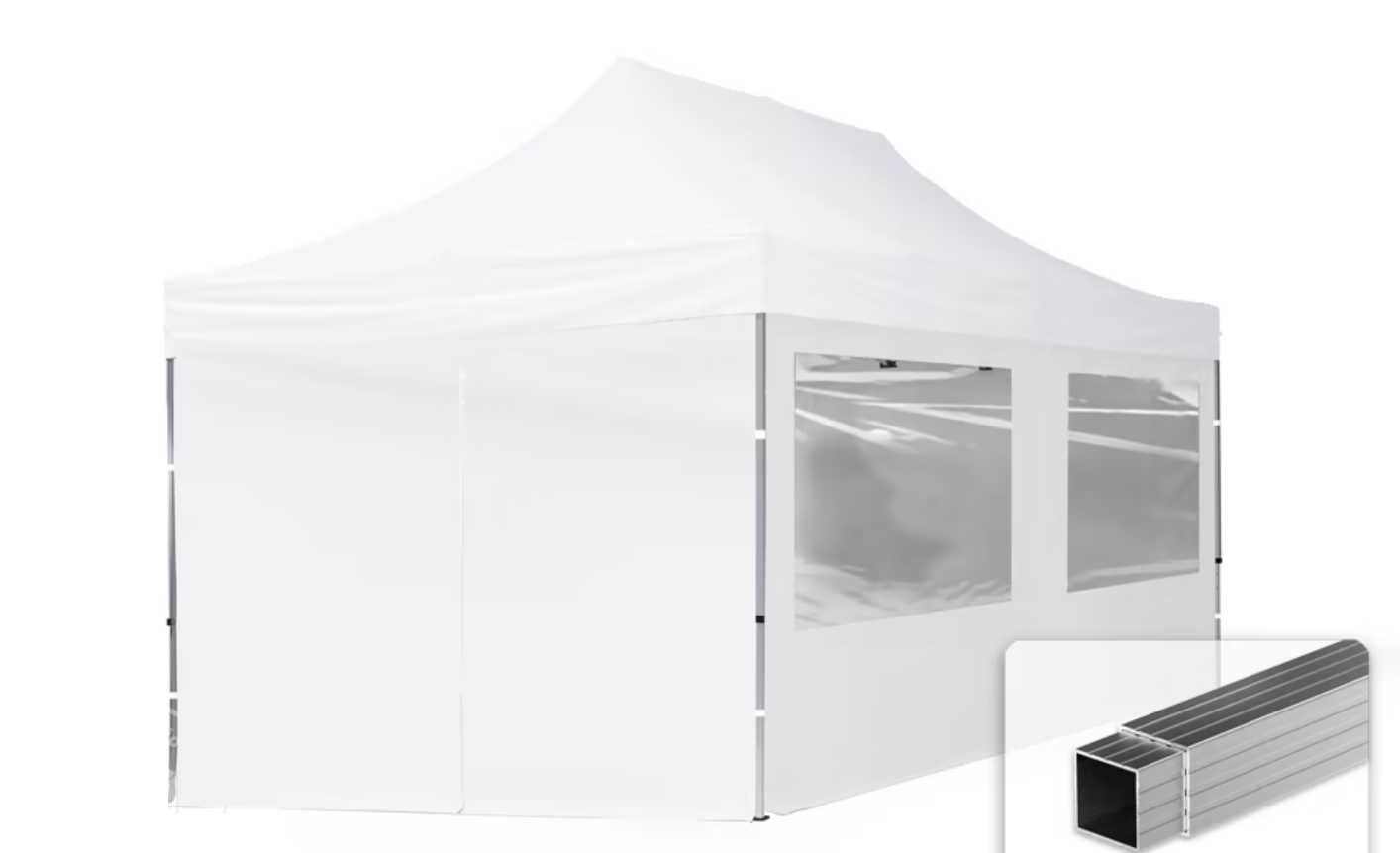 Namiot ekspresowy eventowy składany 3x6m biały ze ścianami i oknami