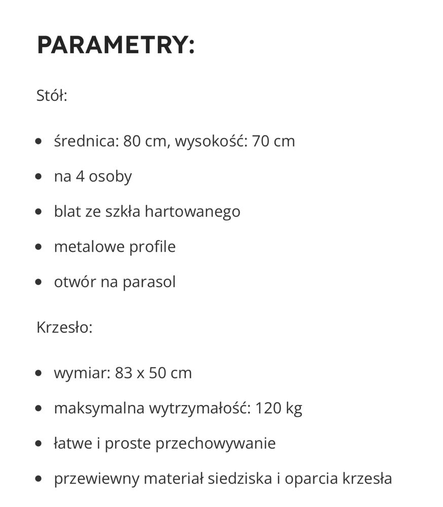 Zestaw mebli z krzesłami i parasolem