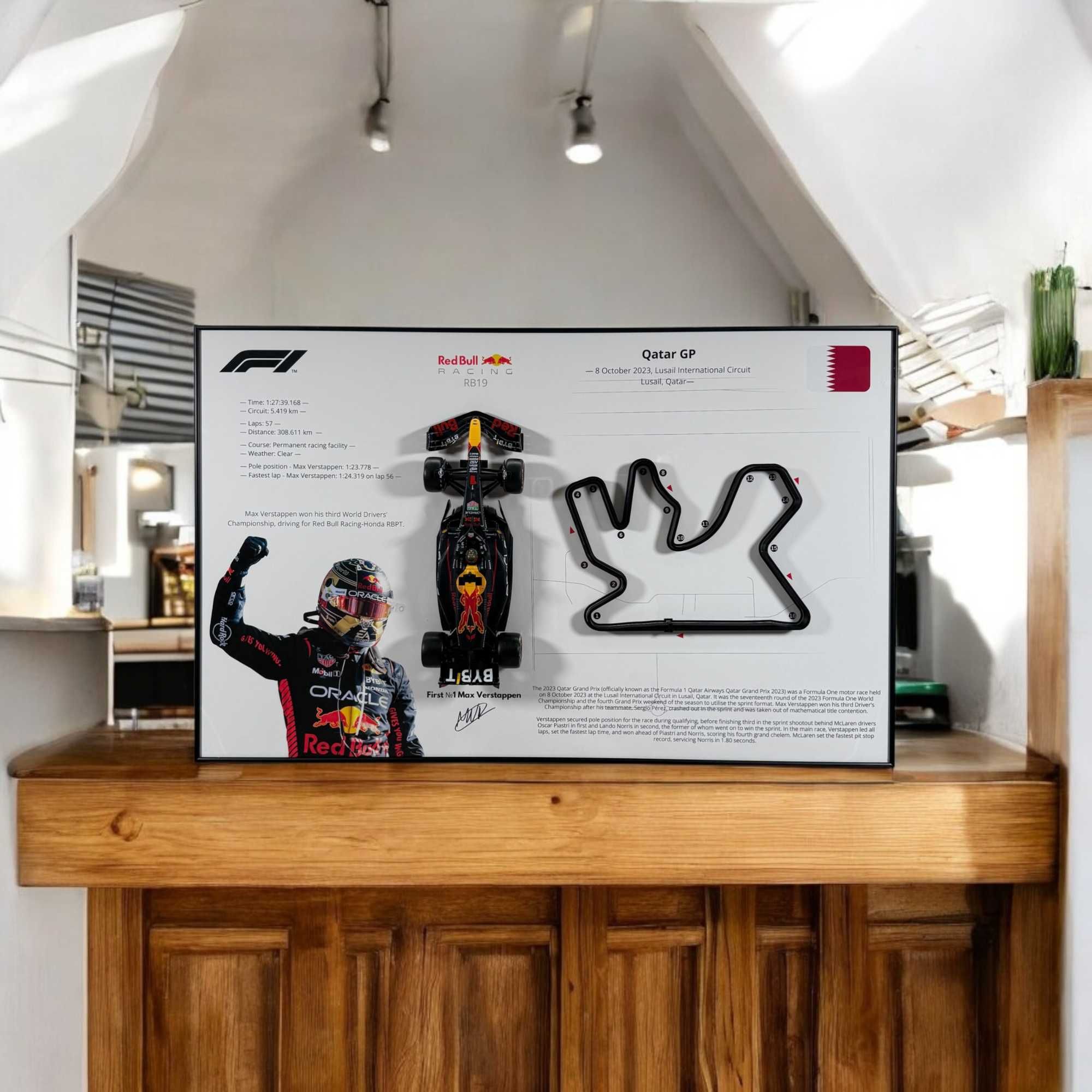 3D Картина на Стіну з Bburago Red Bull RB19 1:18 та 3D Трасою Qatar GP